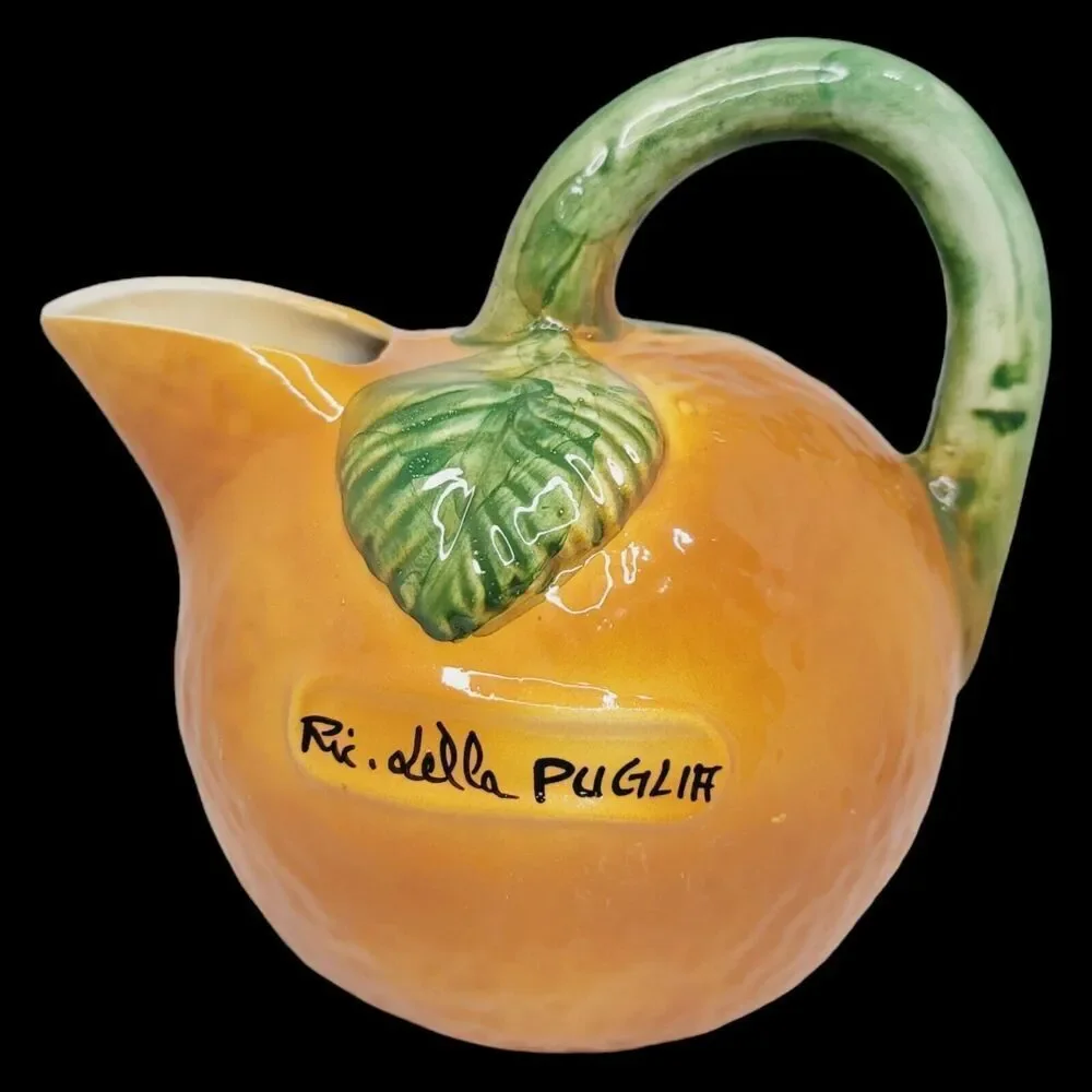 VINTAGE ORANGE SHAPED ITALIAN POTTERY PITCHER GLAZED‎ CERAMIC